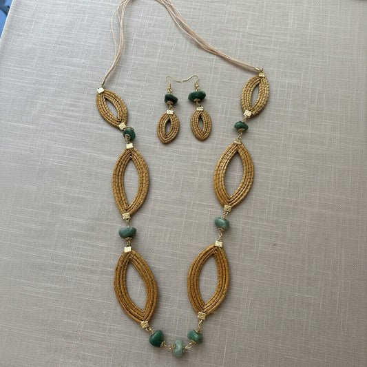 Parure Capim Dourado et Agate verte
