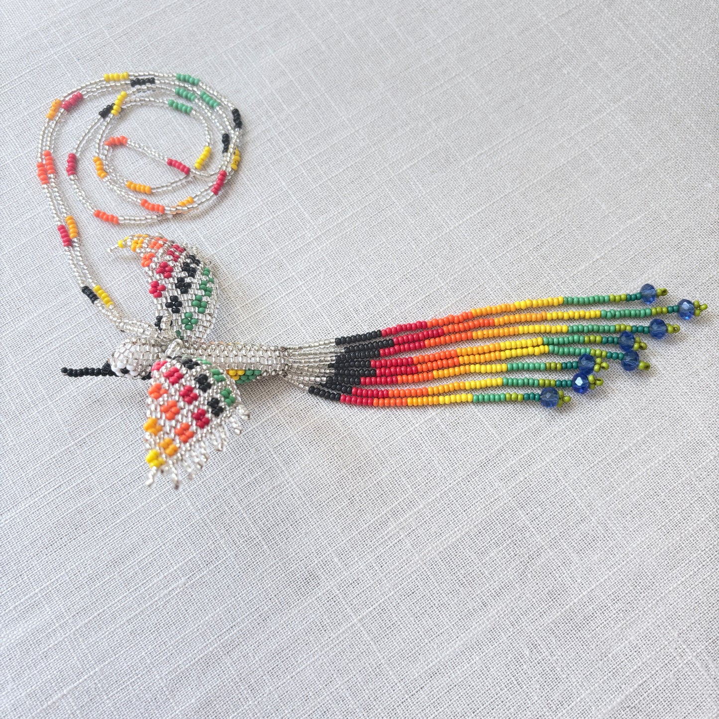 Collier en perles de verre - Colibri argenté