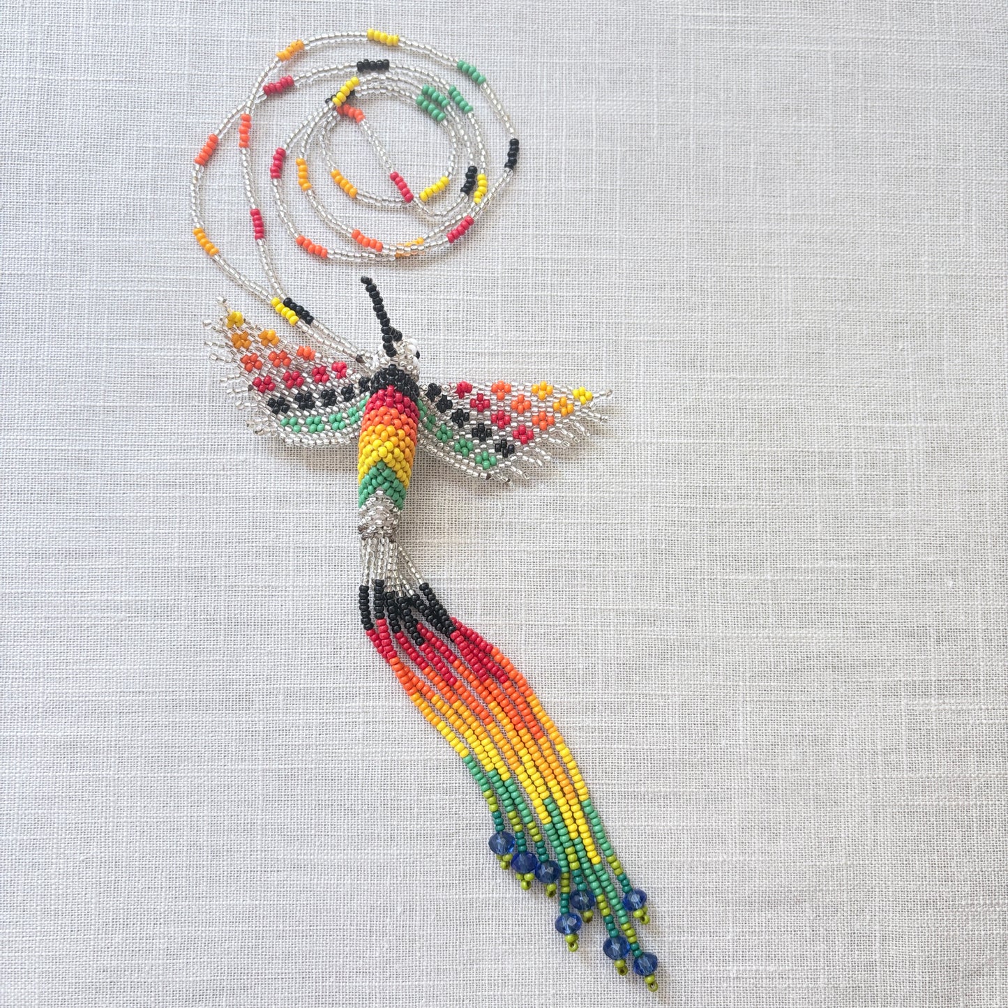 Collier en perles de verre - Colibri argenté