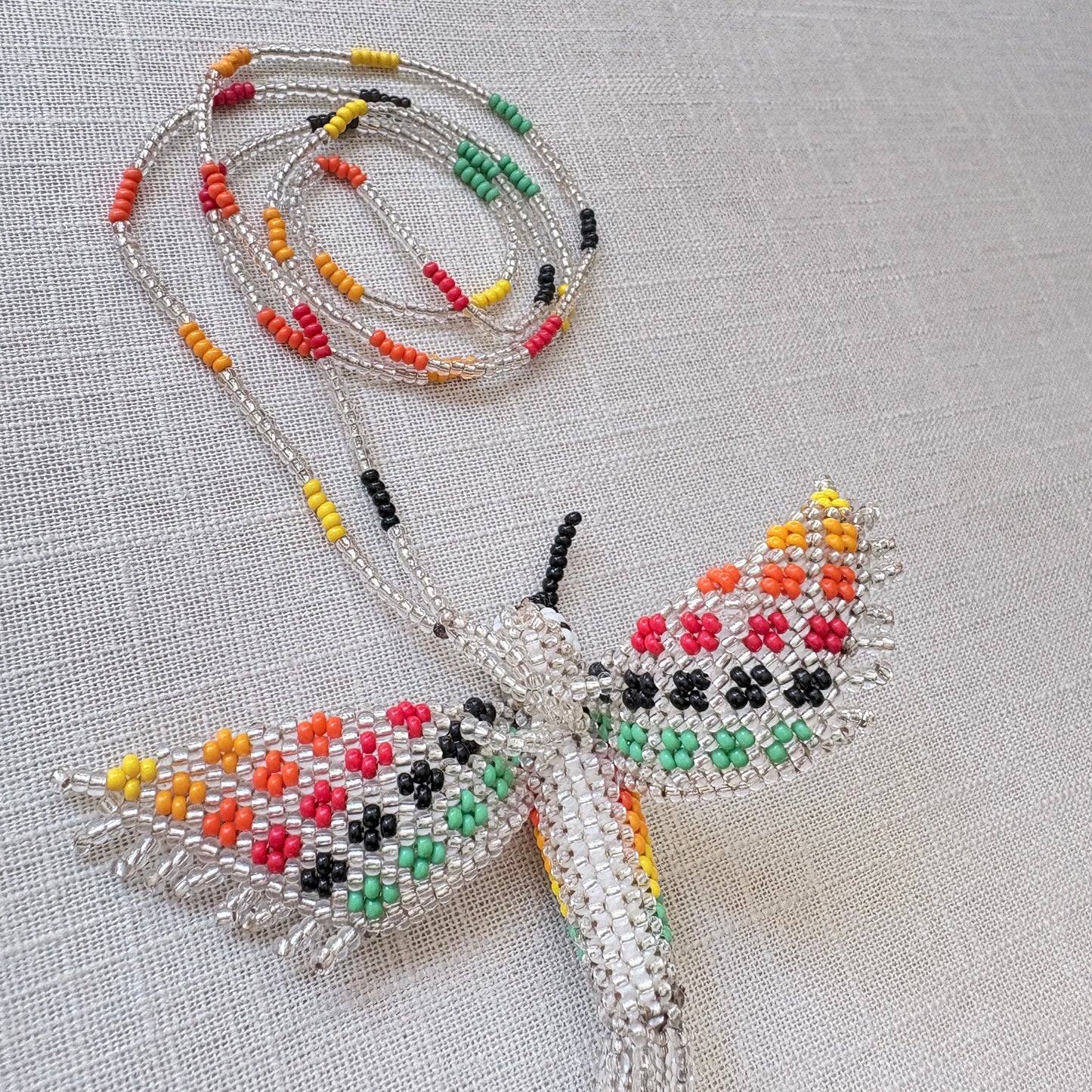 Collier en perles de verre - Colibri argenté