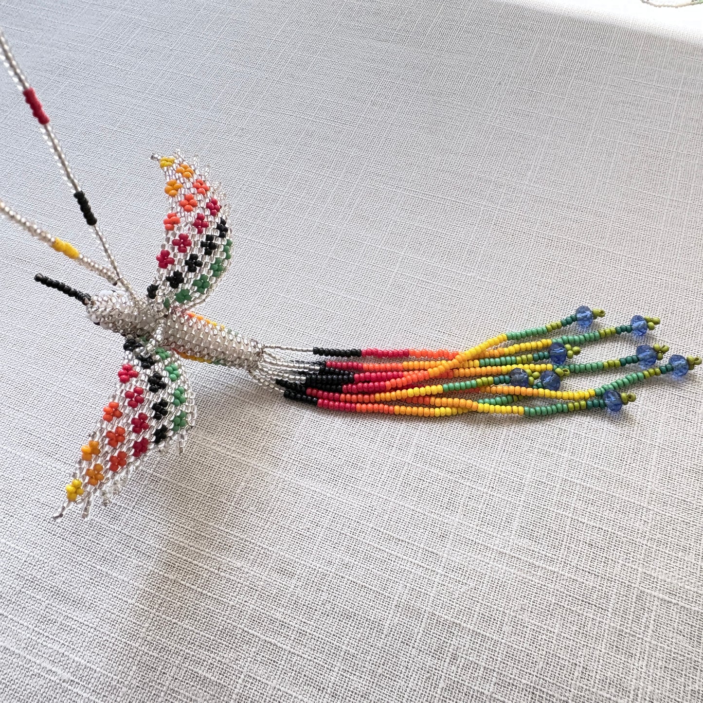 Collier en perles de verre - Colibri argenté