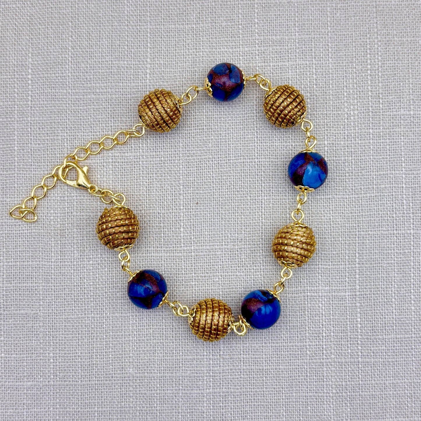 Bracelet Capim Dourado - boules et pierres naturelles Agate Blue Lace