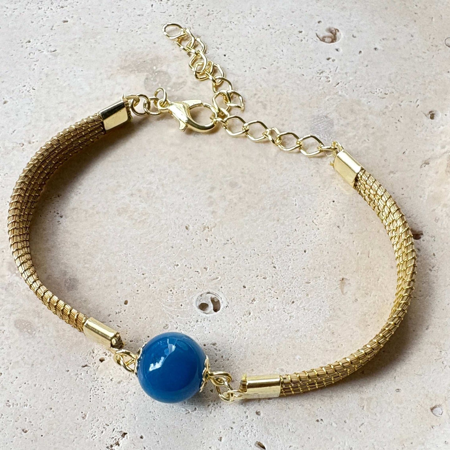 Bracelet Capim Dourado - pierre naturelle Agate bleue