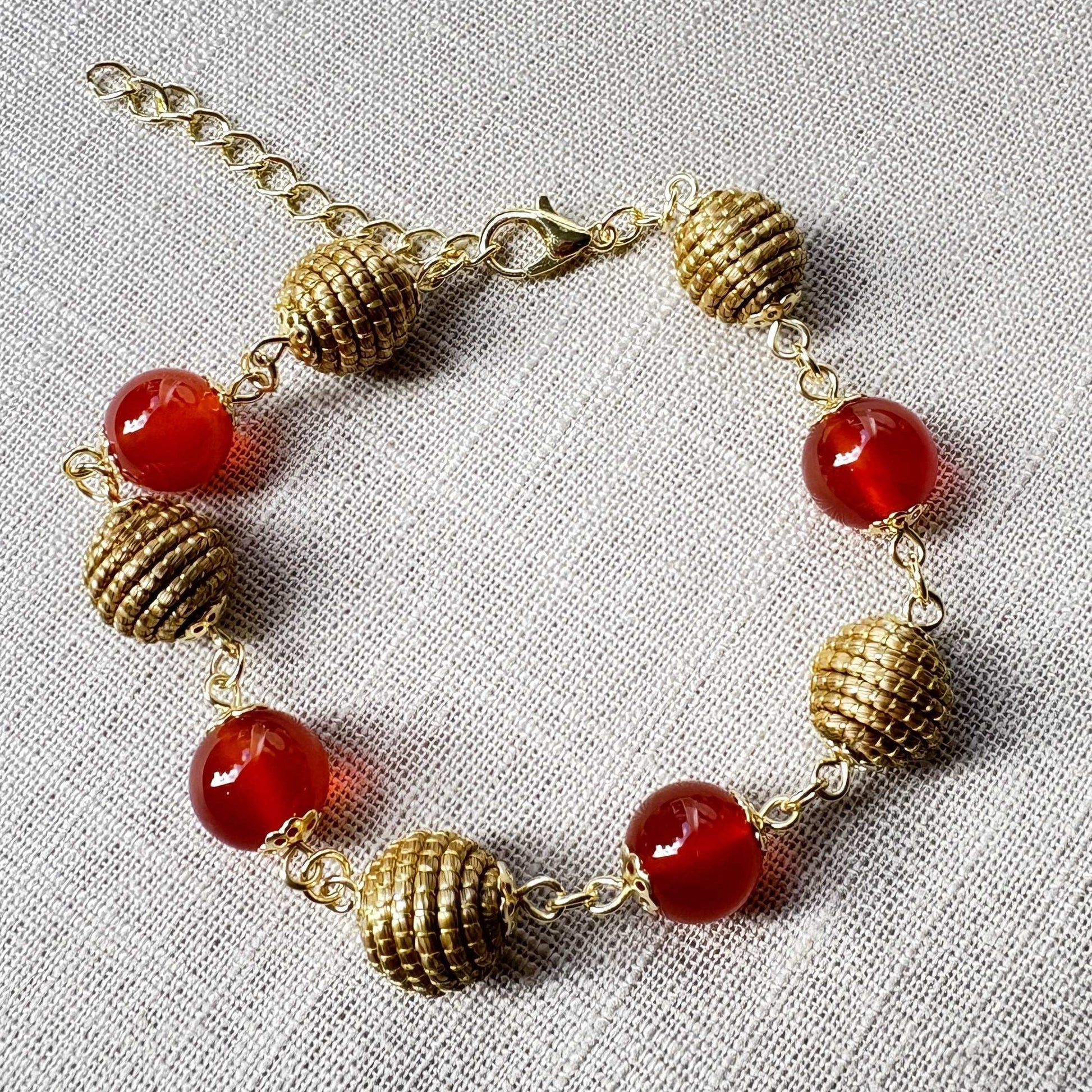 Bracelet Capim Dourado - boules et pierres naturelles Agate Cornaline