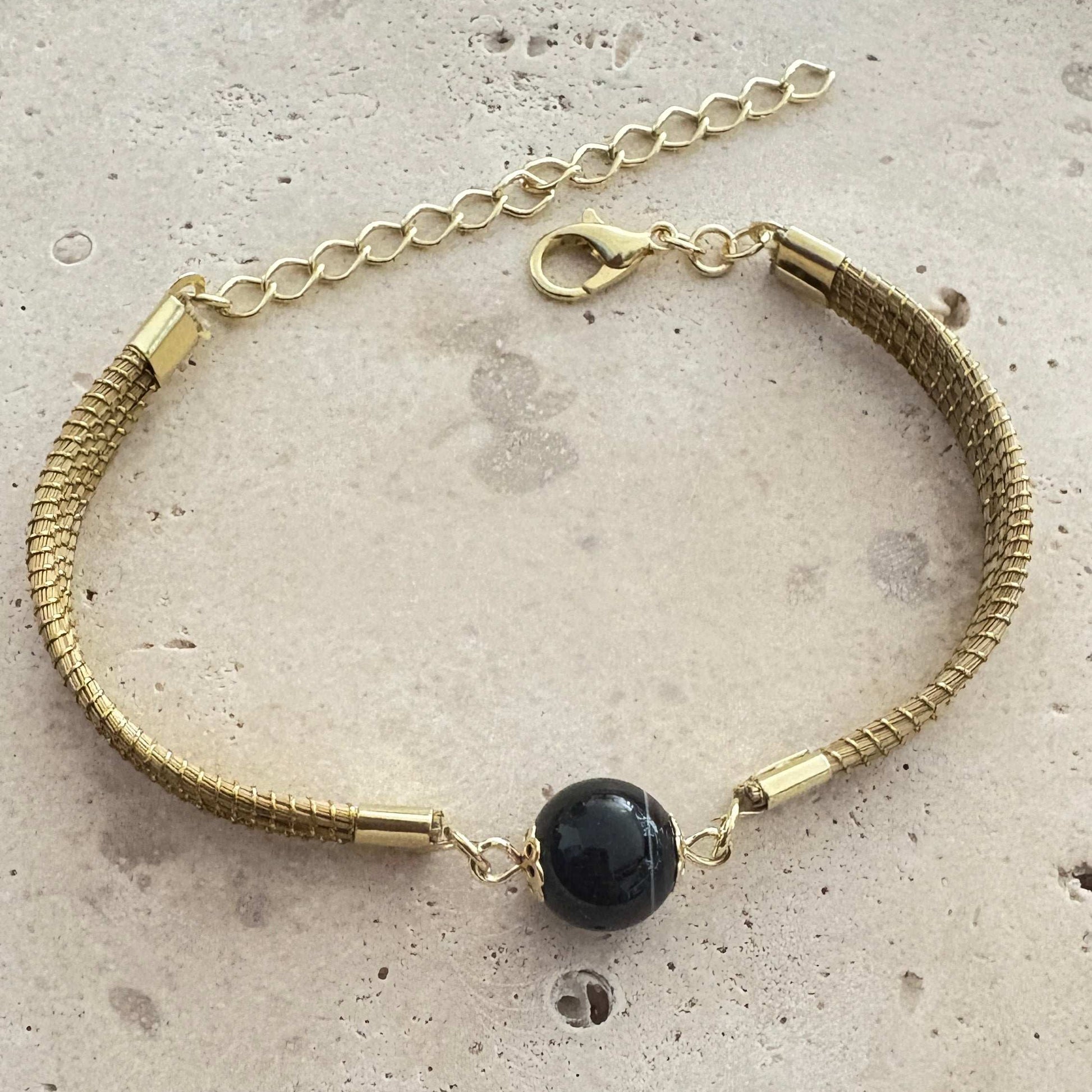Bracelet Capim Dourado - pierre naturelle Agate noire
