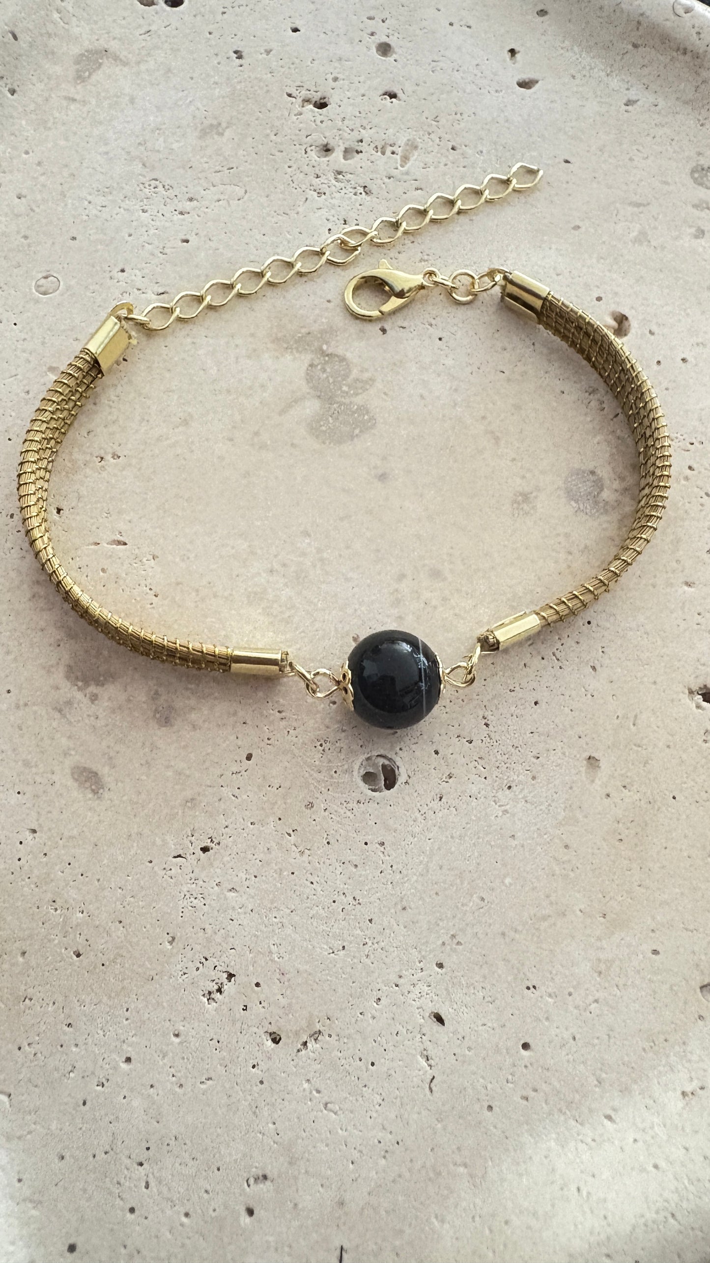 Bracelet Capim Dourado - pierre naturelle Agate noire
