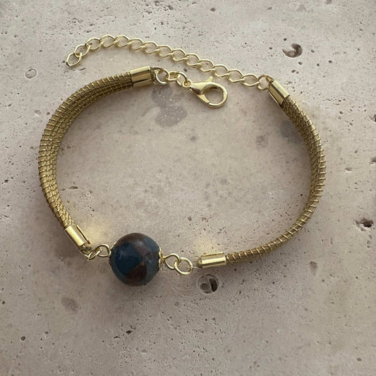 Bracelet Capim Dourado - pierre naturelle Agate blue lace