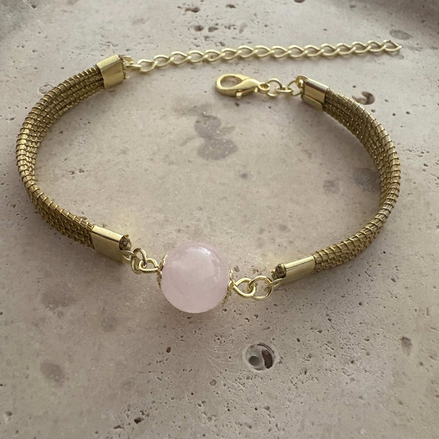 Bracelet Capim Dourado - pierre naturelle Quartz rose