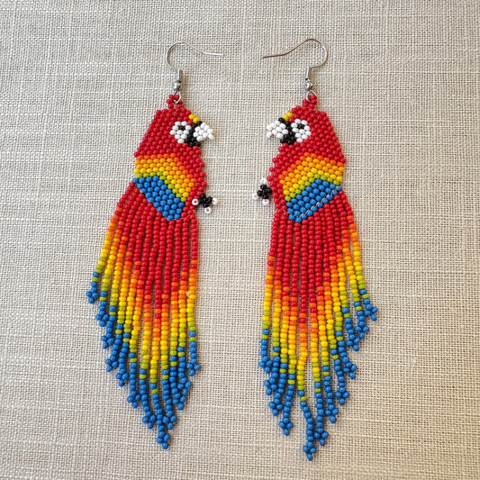 Boucles d'oreilles en perles de verre (Miçanga) - Ara rouge - Ethnie Borari