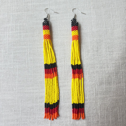 Boucles d'oreilles Miçanga - jaune noir rouge et orange - Ethnie Kayapo