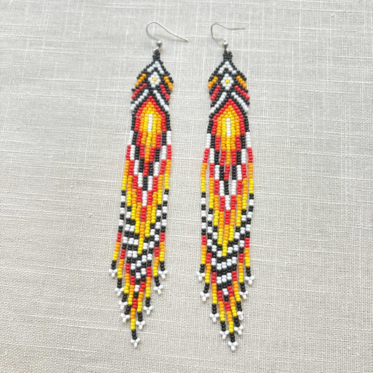 Boucles d'oreilles en perles de verre (Miçanga) - Franges multicolores - Ethnie Borari
