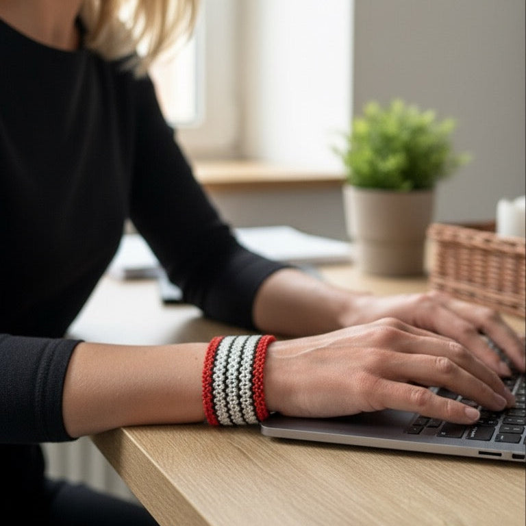 Bracelet en perles de verre (Miçanga) - rouge, noir et blanc- Ethnie Mehinako