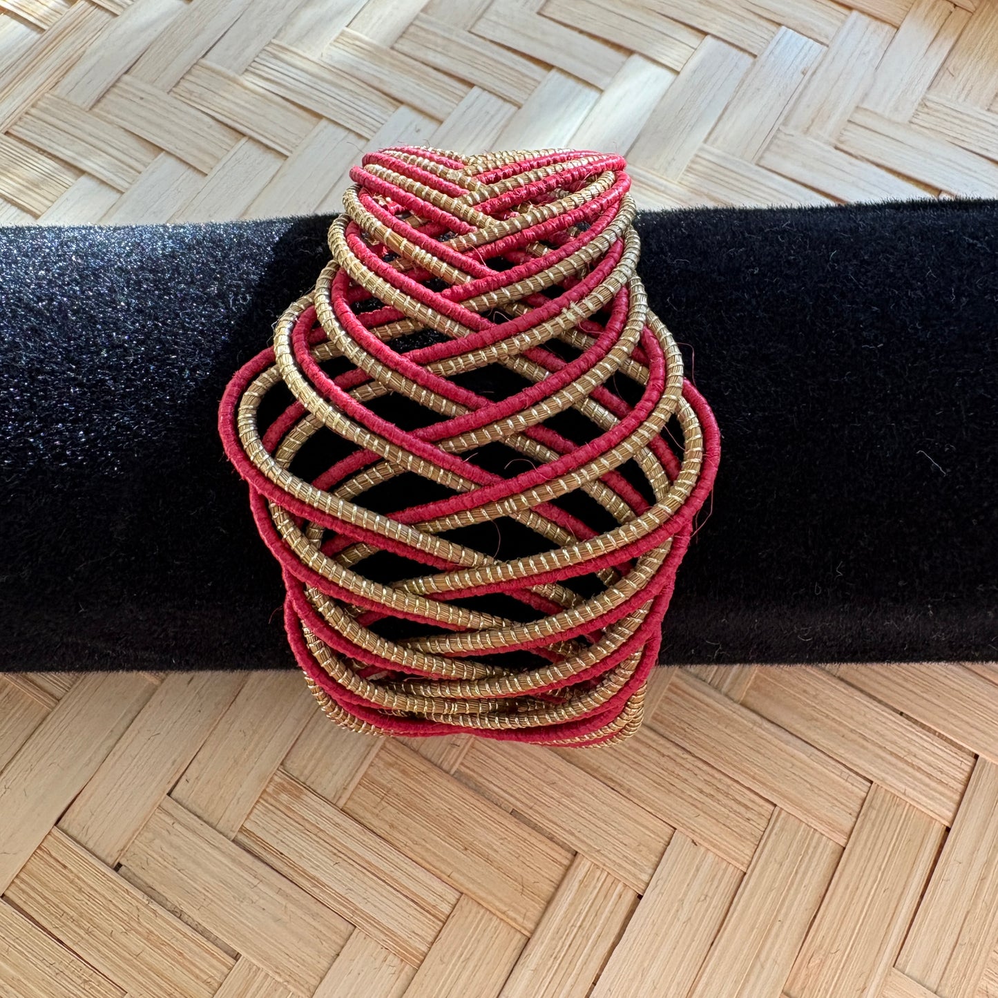 Bracelet Capim Dourado large - fibre buriti rouge