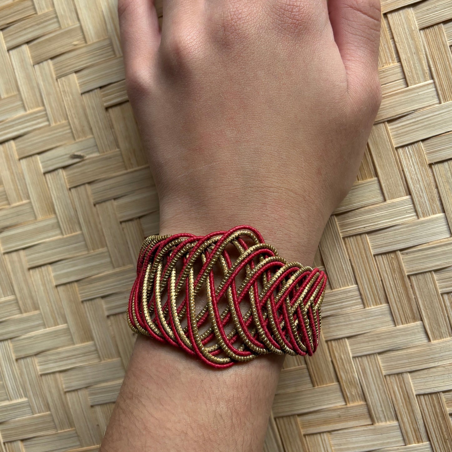 Bracelet Capim Dourado large - fibre buriti rouge