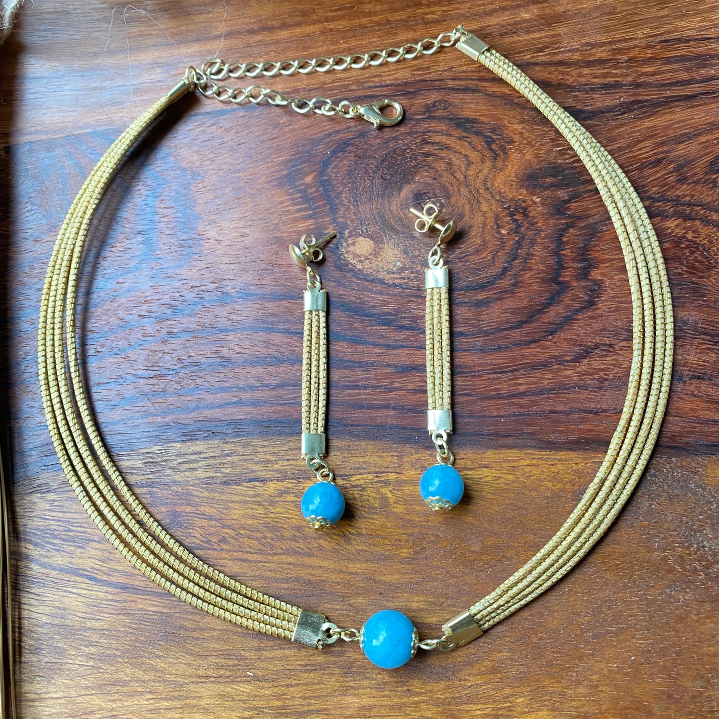 Collier Capim Dourado 4 lignes - amazonite bleue