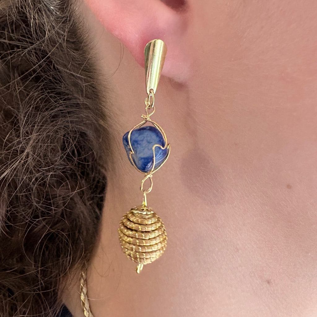 Parure Capim Dourado et Agate bleue