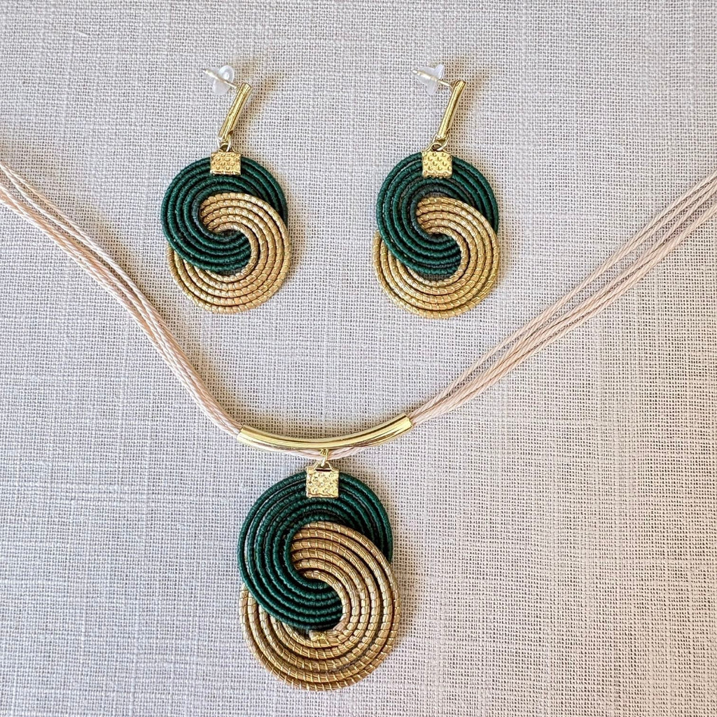 Parure Capim Dourado et buriti vert - symbole Infini