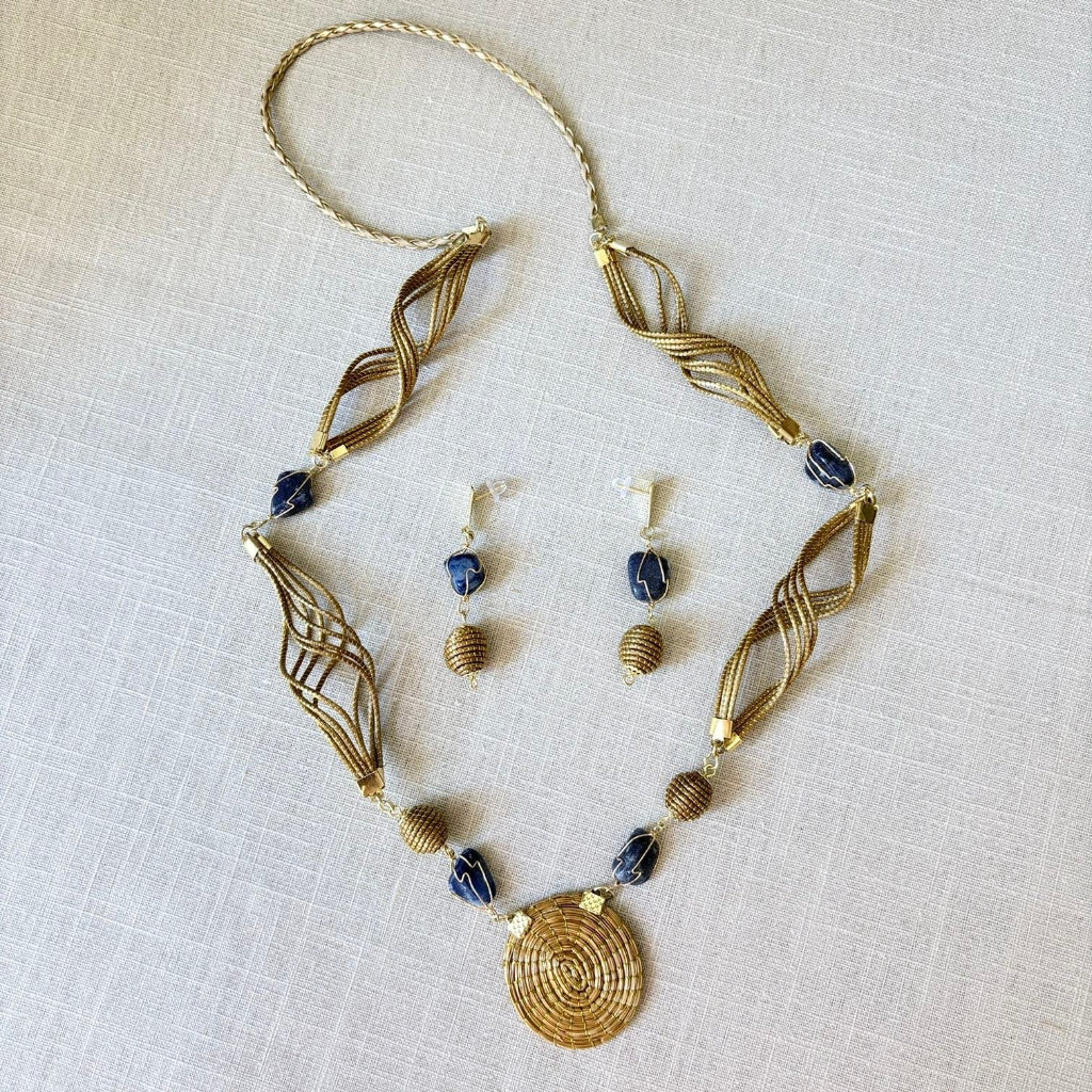 Parure Capim Dourado et Agate bleue