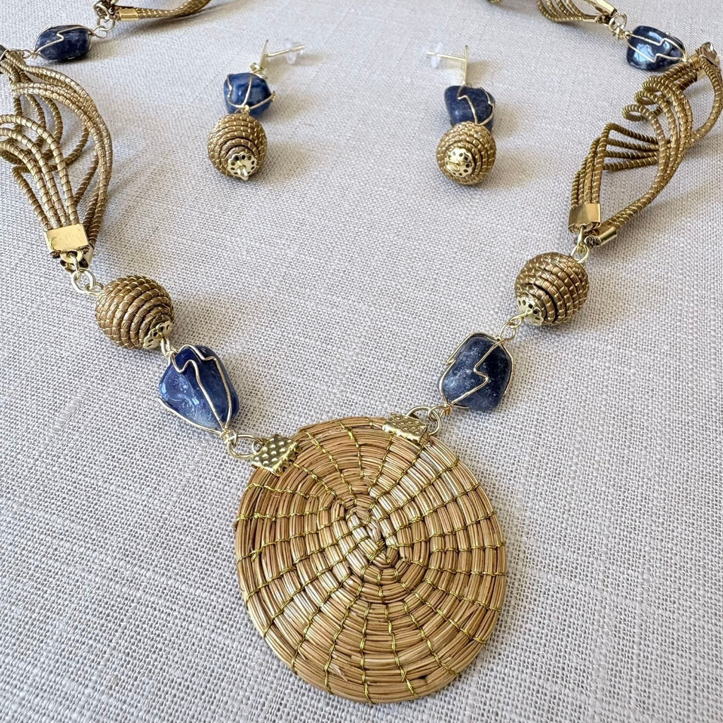 Parure Capim Dourado et Agate bleue