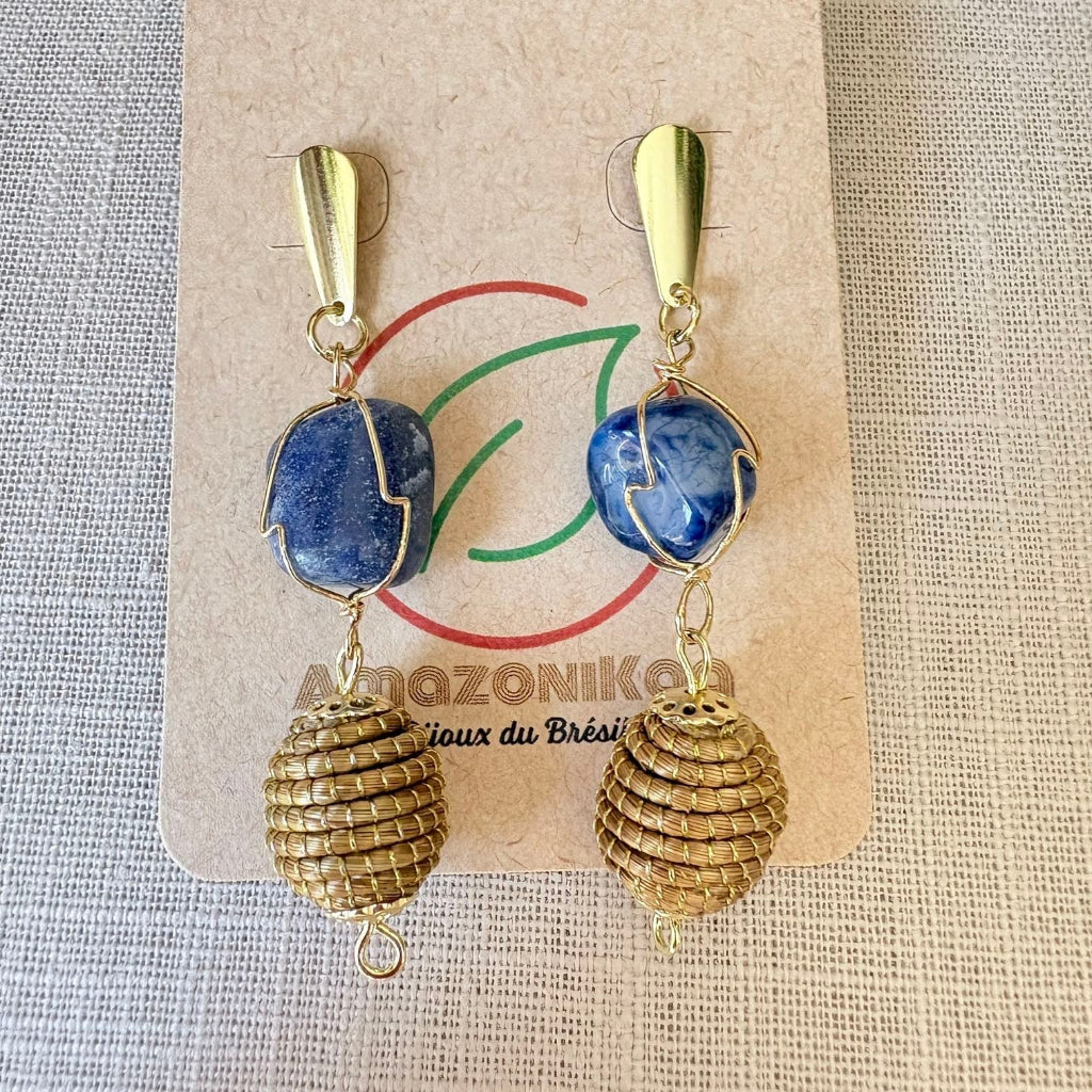 Parure Capim Dourado et Agate bleue