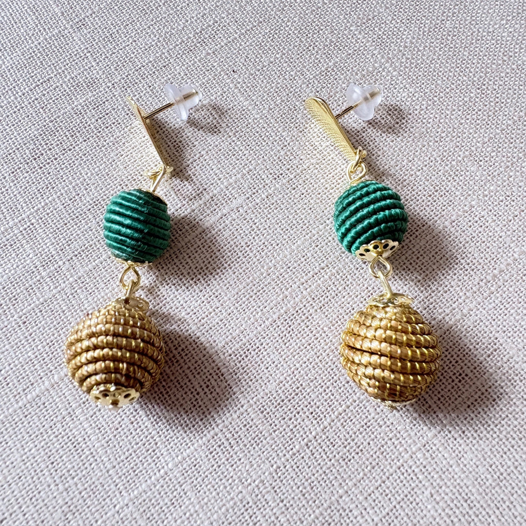 Parure collier et boucles d'oreilles Capim Dourado et buriti vert