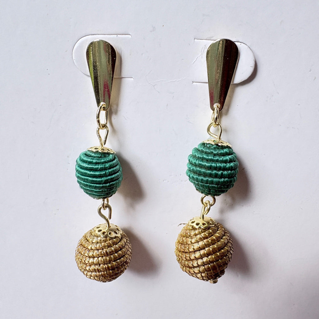 Parure collier et boucles d'oreilles Capim Dourado et buriti vert