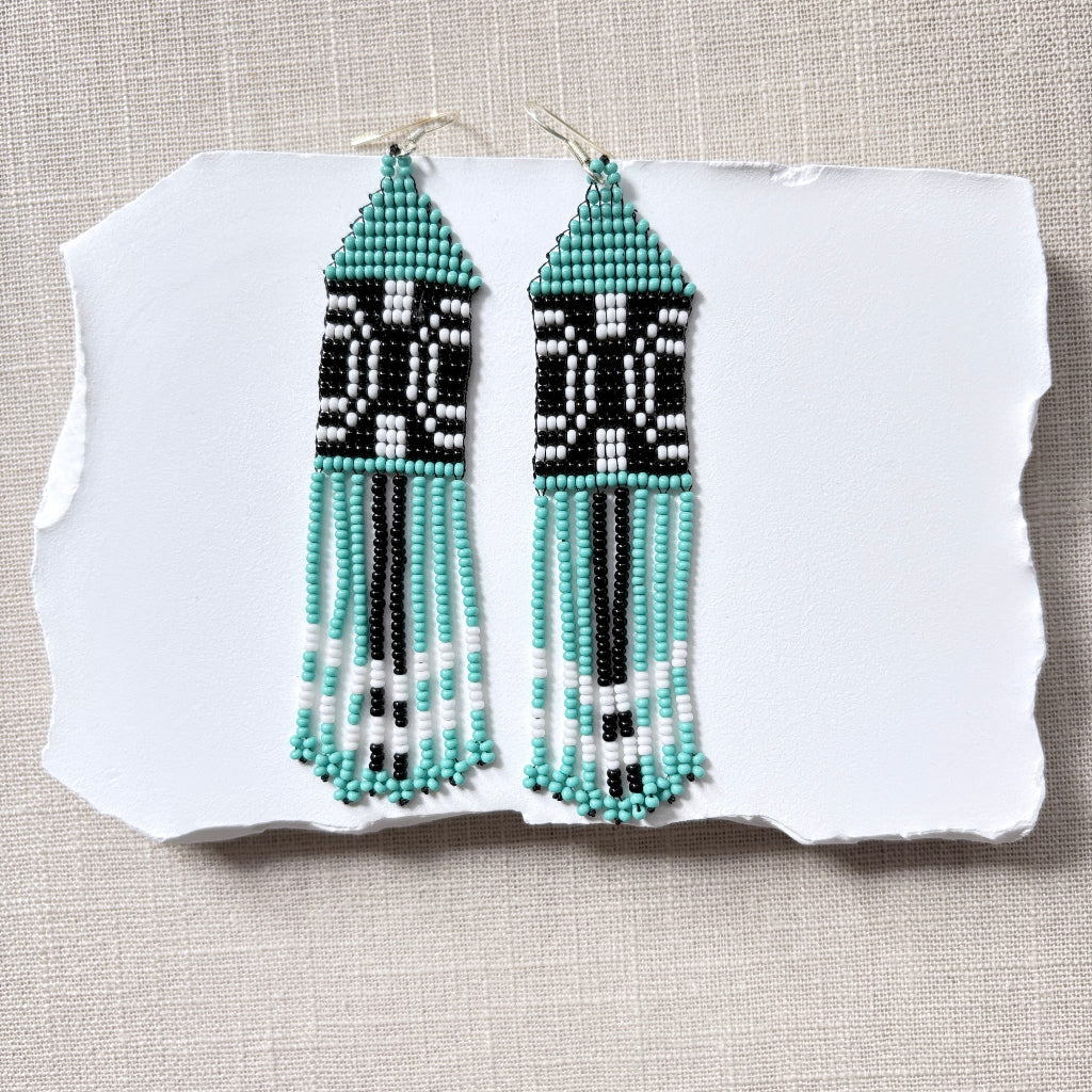boucles oreilles graphisme turquoise