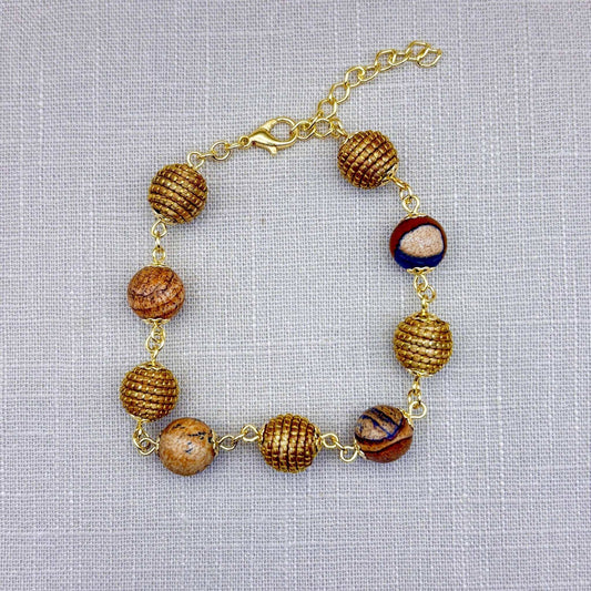 Bracelet Capim Dourado - boules et pierres naturelles Jaspe bois Bracelet Artisan local travaillant le Capim Dourado dans l'état du Tocantins au centre-est du Brésil 