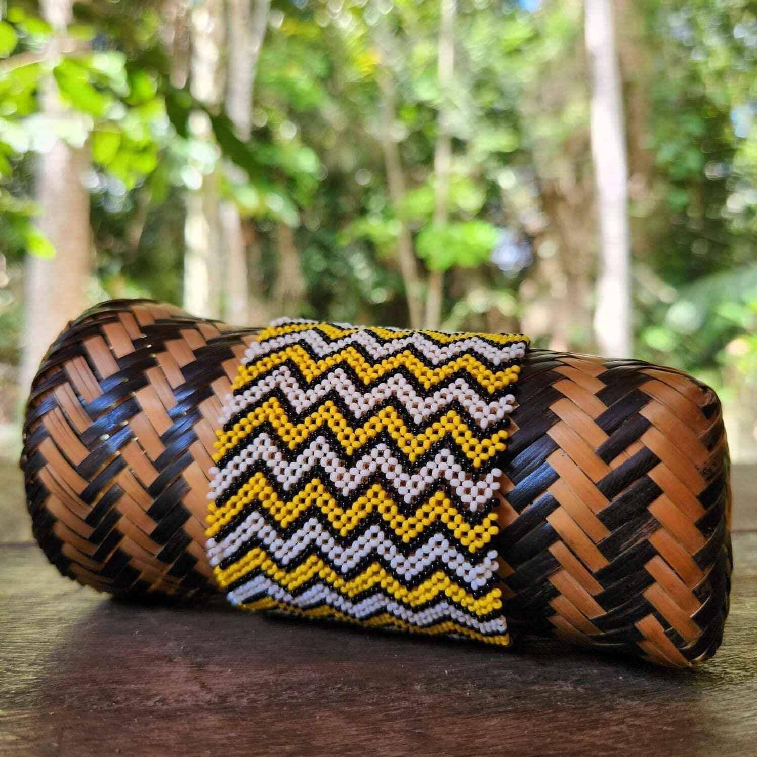 Bracelet en perles de verre (Miçanga) - grande taille - jaune blanc noir
