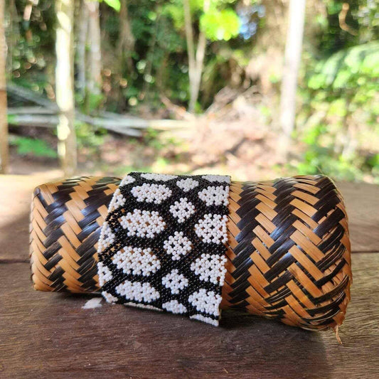 Bracelet en perles de verre (Miçanga) - grande taille - noir et blanc