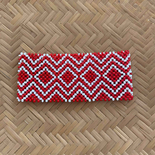 Bracelet en perles de verre (Miçanga) - grande taille - blanc rouge