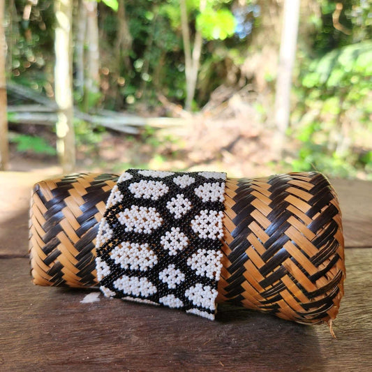 Bracelet Miçanga - grande taille - noir blanc - Ethnie Kayapo