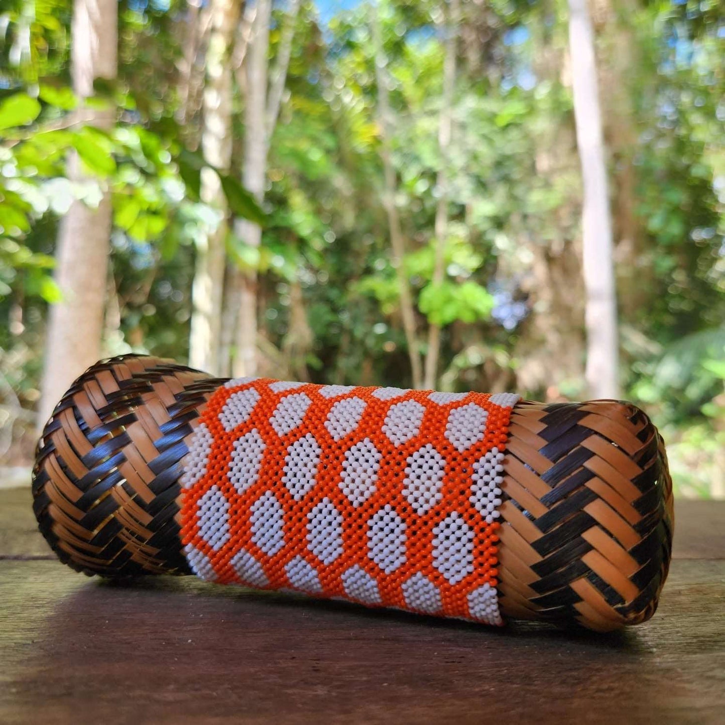 Bracelet Miçanga Kayapo - moyenne taille - orange et blanc