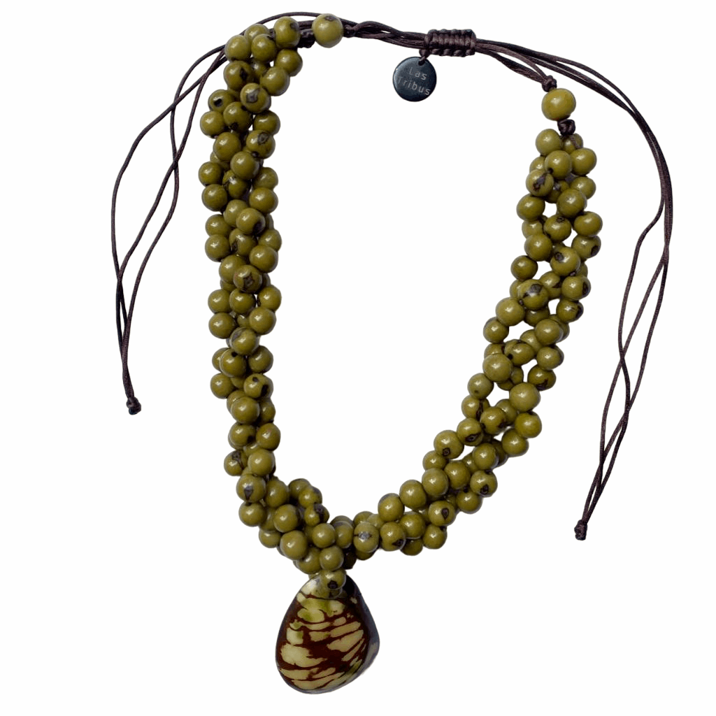 Collier Açai vert olive et pendentif Jarina