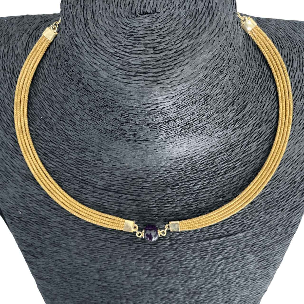 Collier Capim Dourado 4 lignes - pierre naturelle améthyste