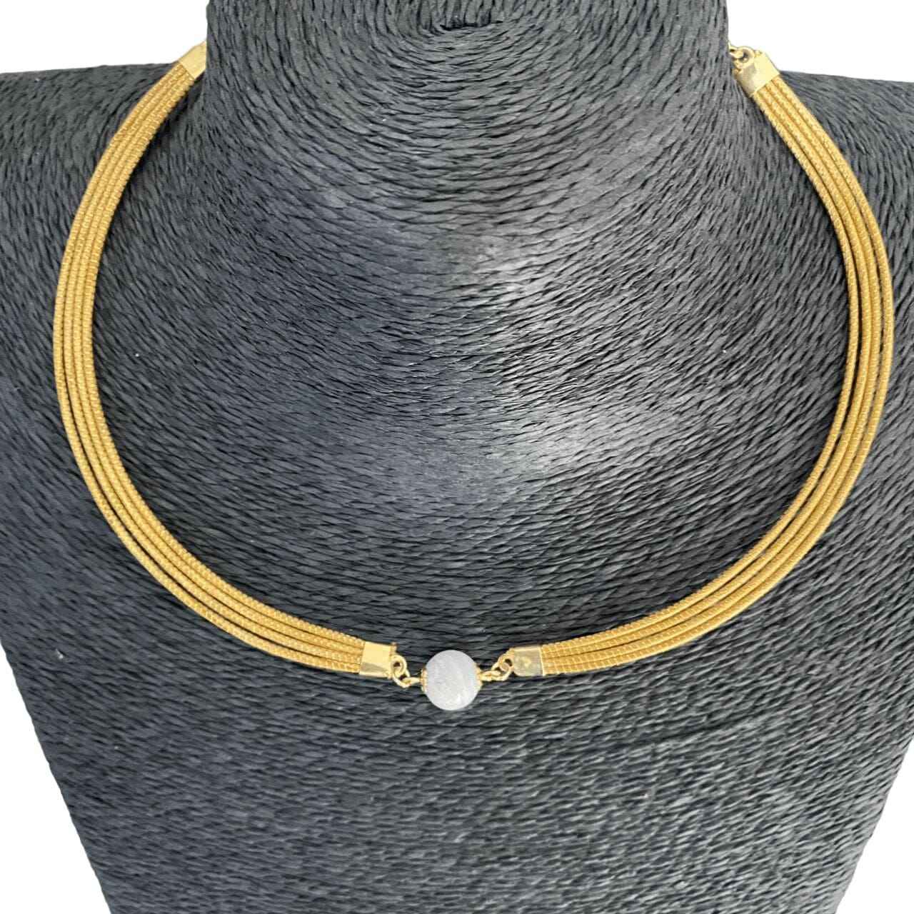 Collier Capim Dourado 4 lignes - pierre naturelle howlite