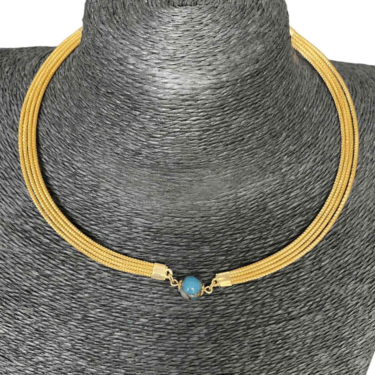 Collier Capim Dourado 4 lignes - pierre naturelle agate blue lace